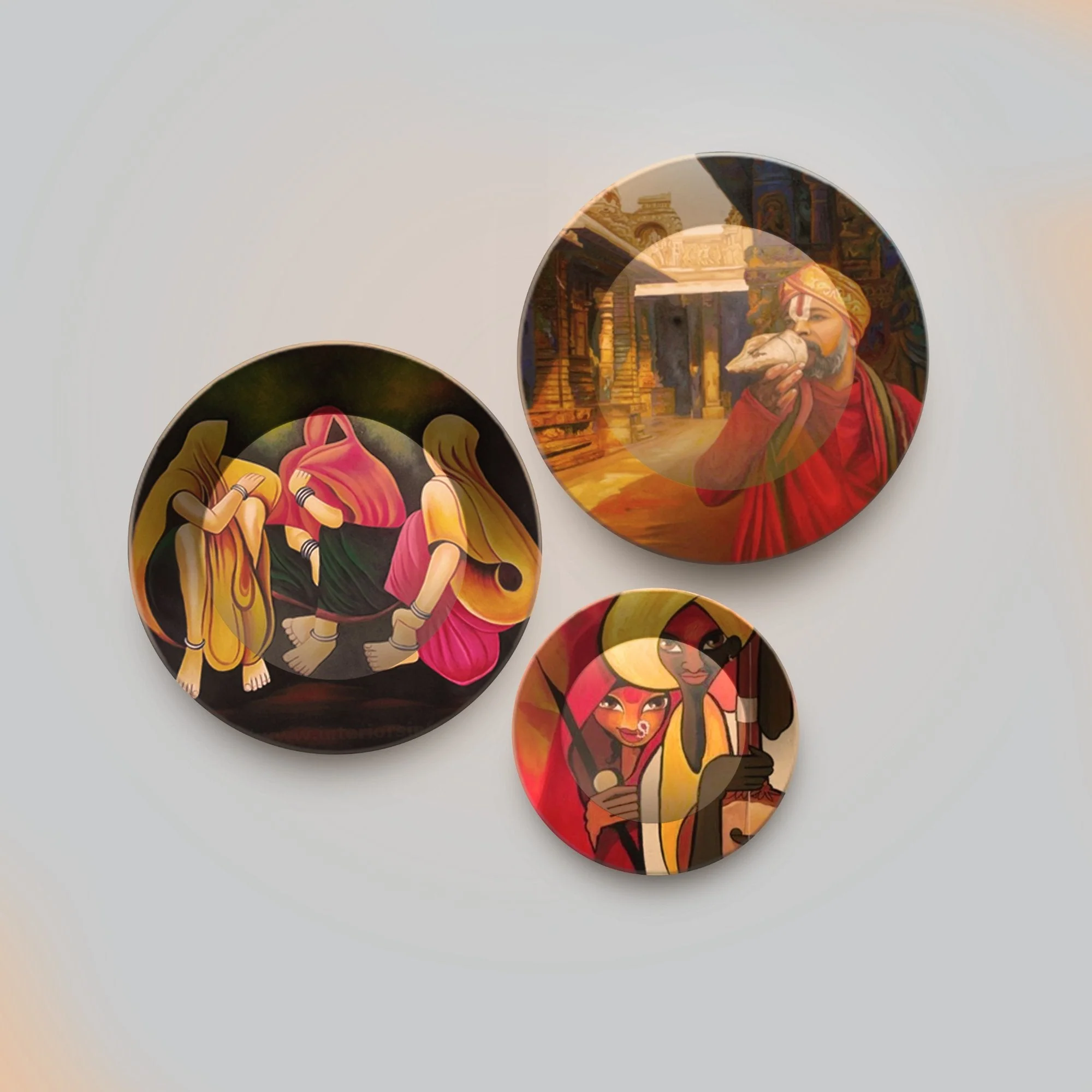 Premium 3 Pieces Ceramic Wall Plates Painting of Indian Culture and Modern Art - Image 4