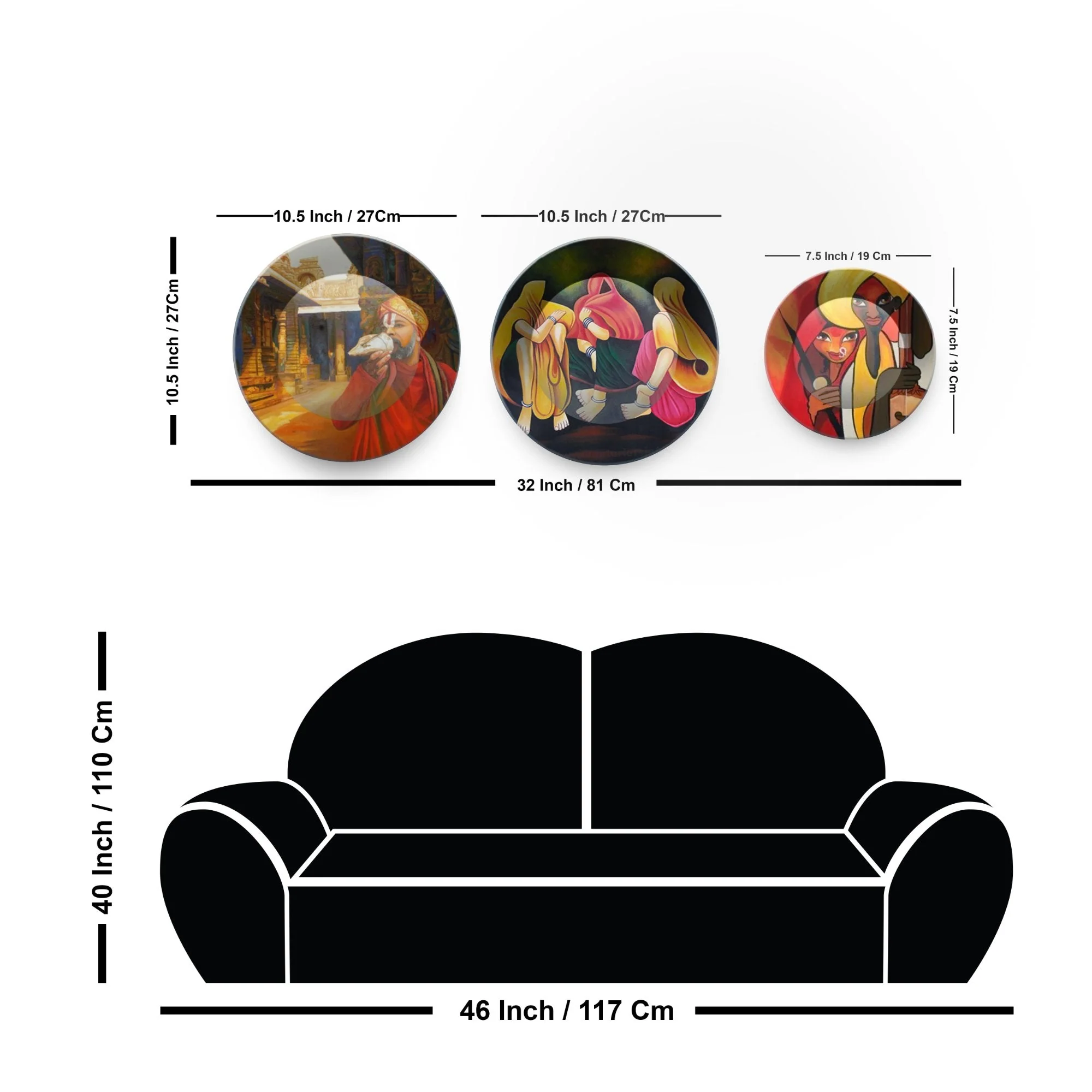Premium 3 Pieces Ceramic Wall Plates Painting of Indian Culture and Modern Art - Image 6