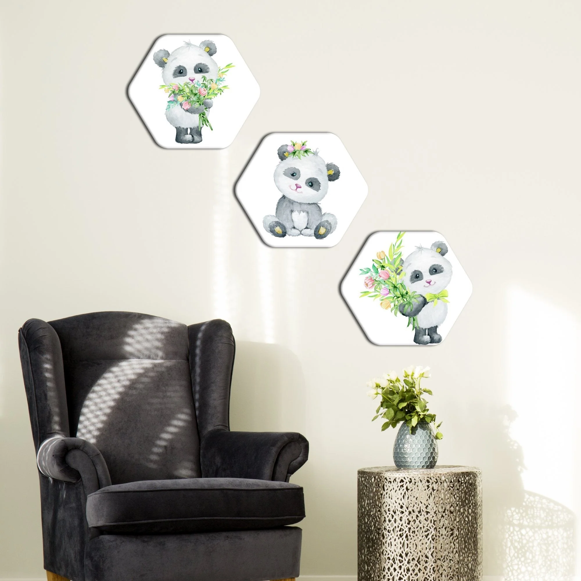 Premium 3 Pieces Hexagon Painting of Baby Panda - Image 2