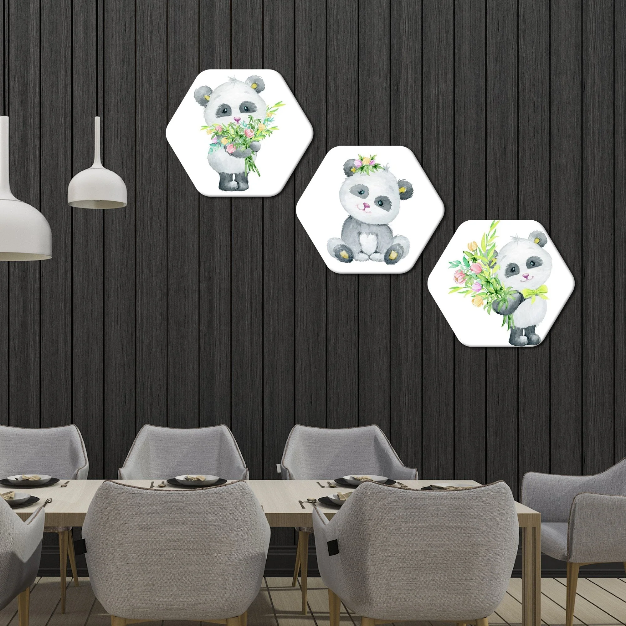 Premium 3 Pieces Hexagon Painting of Baby Panda - Image 3