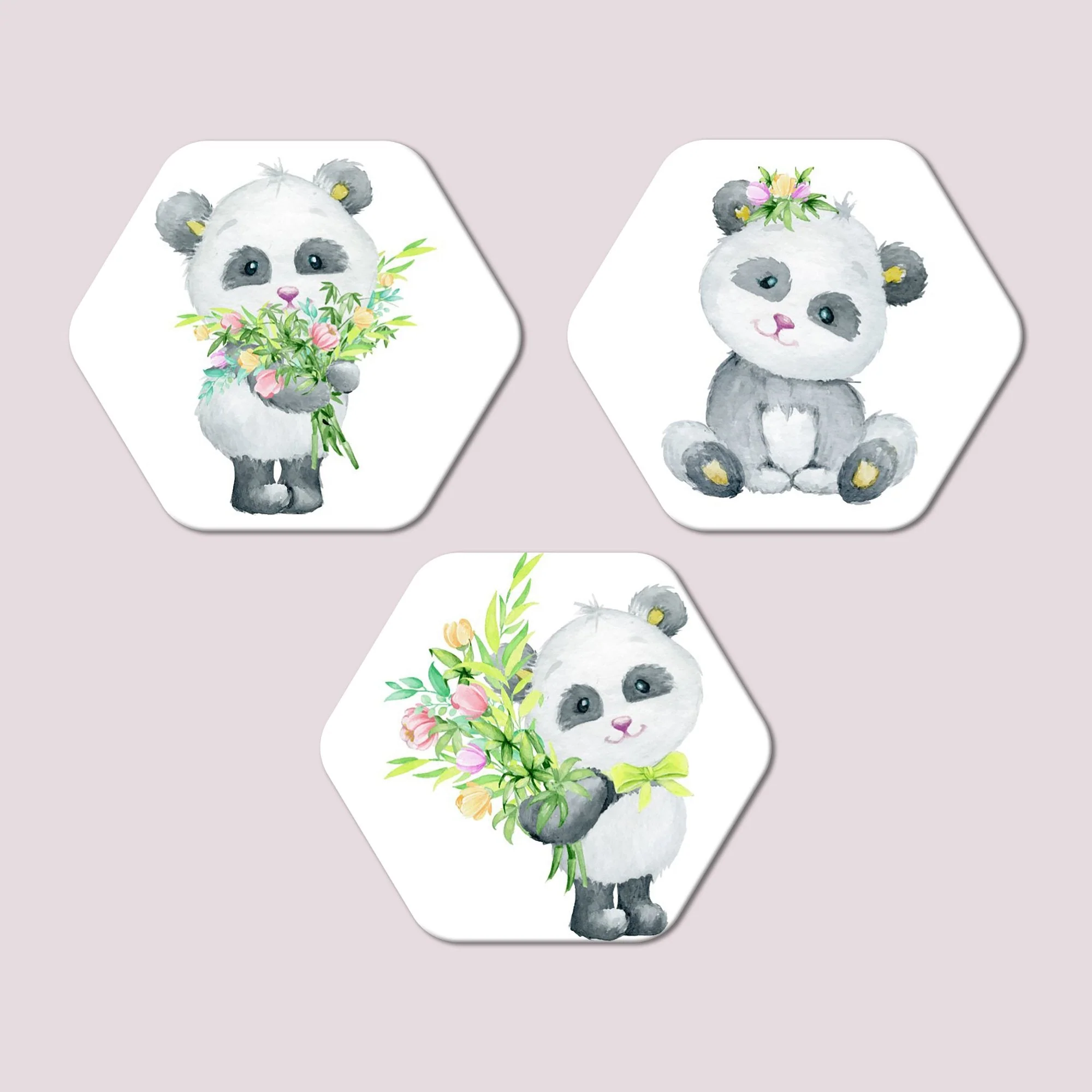 Premium 3 Pieces Hexagon Painting of Baby Panda - Image 4