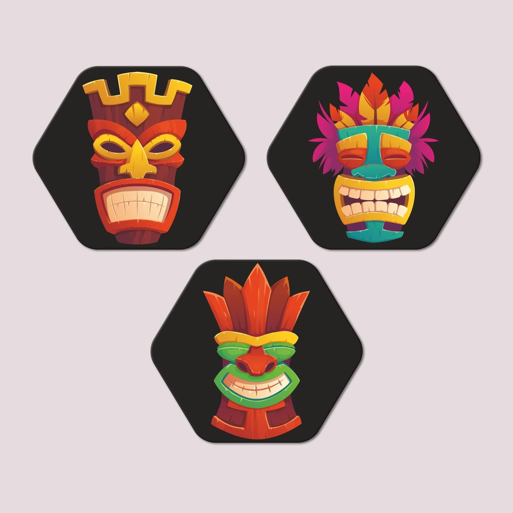 Premium 3 Pieces Hexagon Painting of Tiki Masks - Image 4