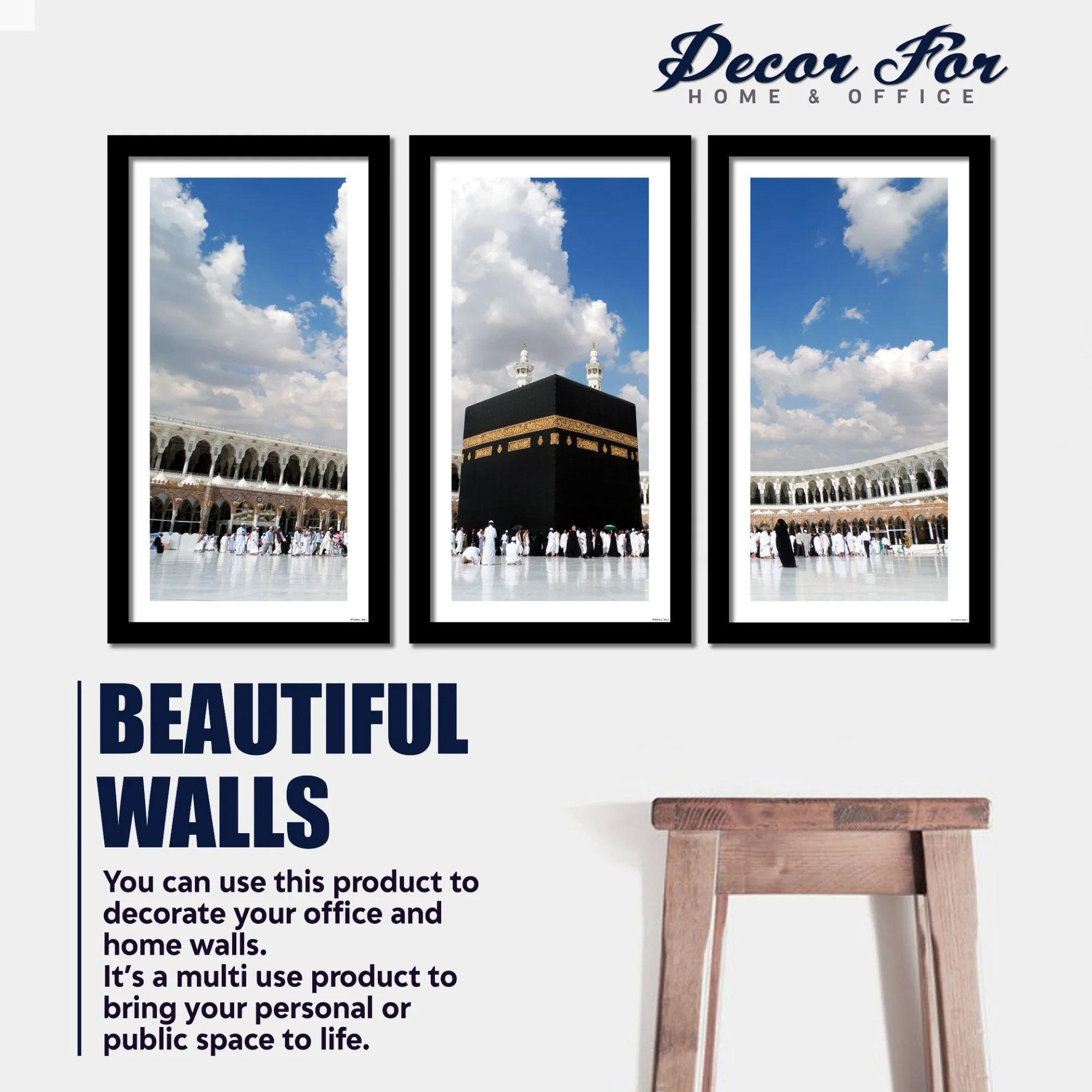 Premium 3 Pieces Wall Hanging Frame of Masjid Al Haram - Image 4
