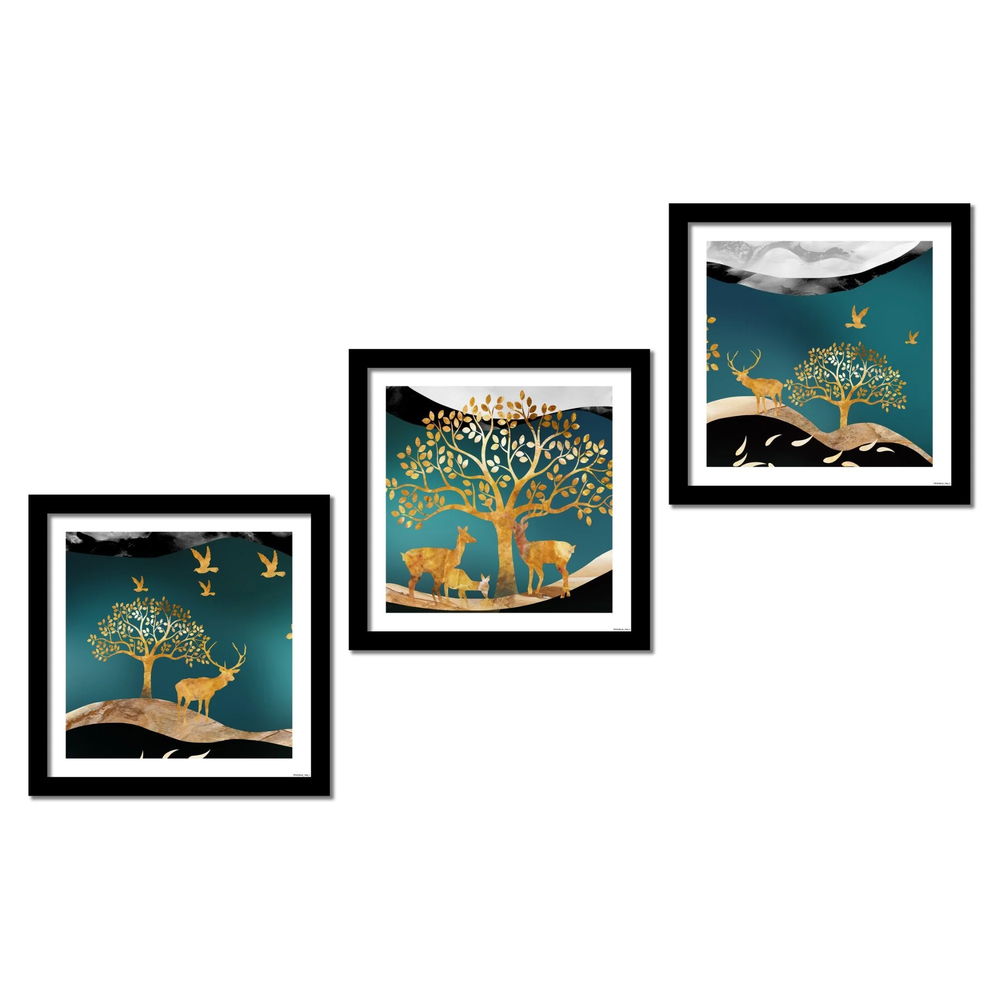 Premium 3 Pieces Wall Hanging Frame of Vector Illustration of Trees and Deer - Image 3