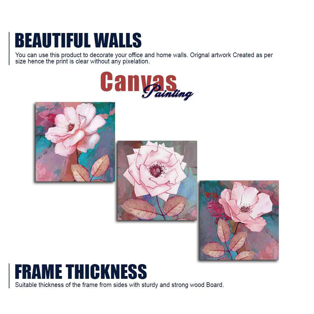 Premium 3 Pieces Wall Painting of Pink Rose - Image 6