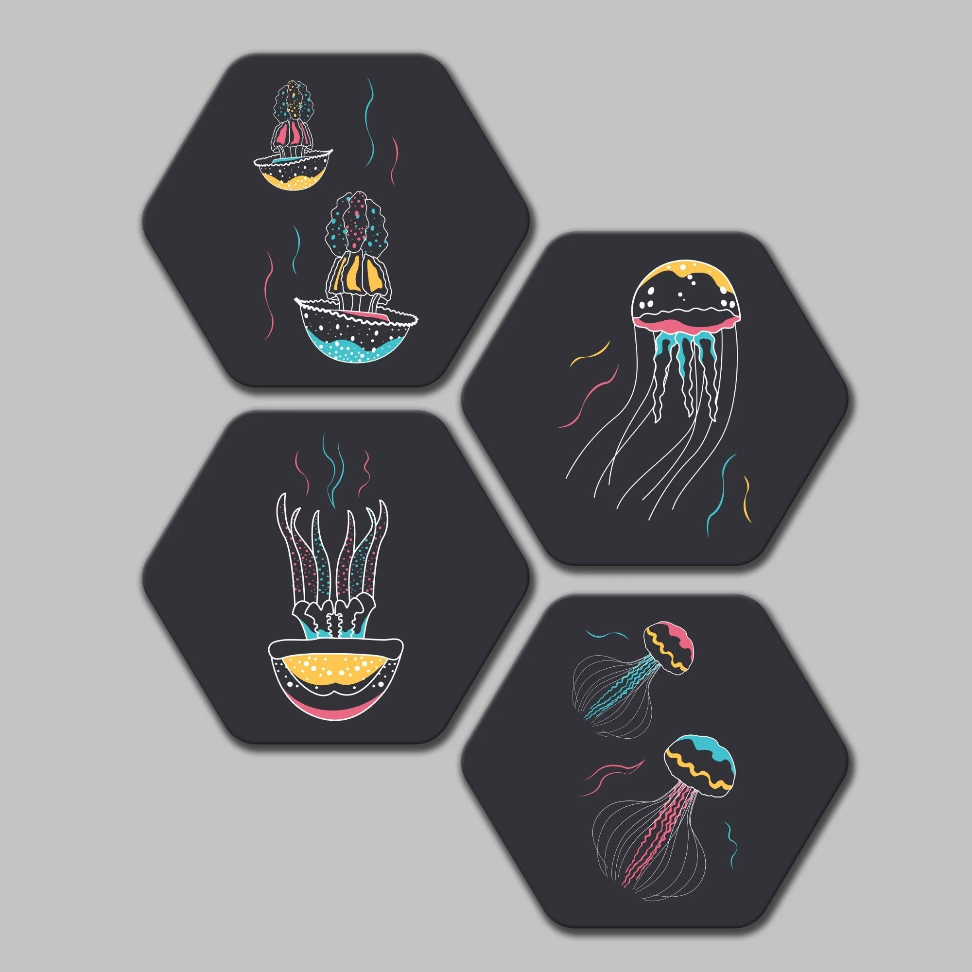 Premium 4 Pieces Hexagon Painting of Jellyfish - Image 4