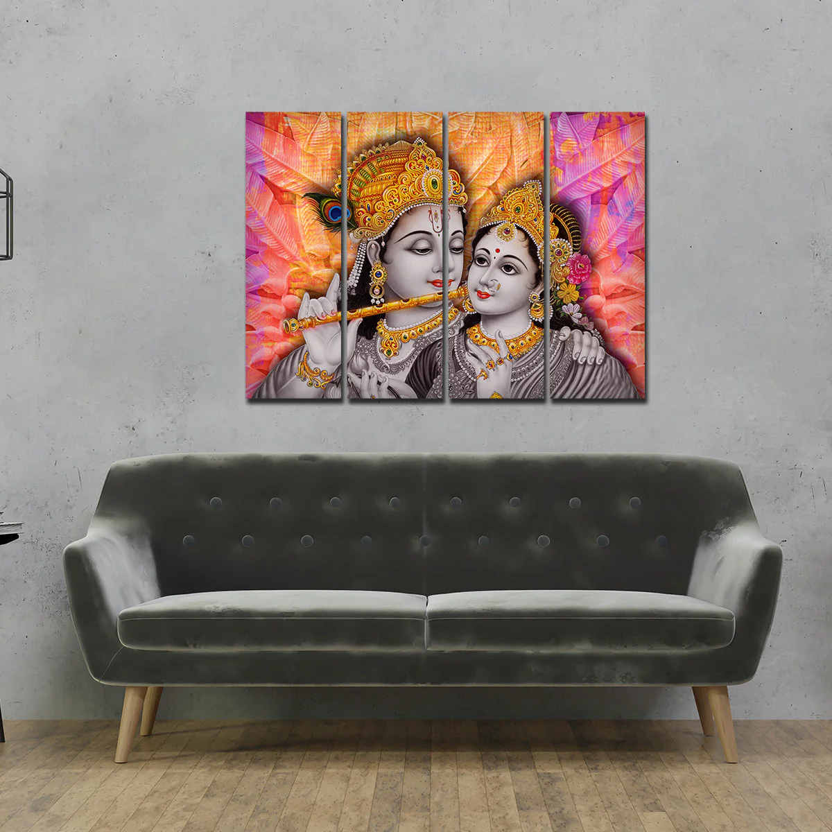 Premium 4 Pieces Wall Painting of Lord Radha Krishna - Image 3