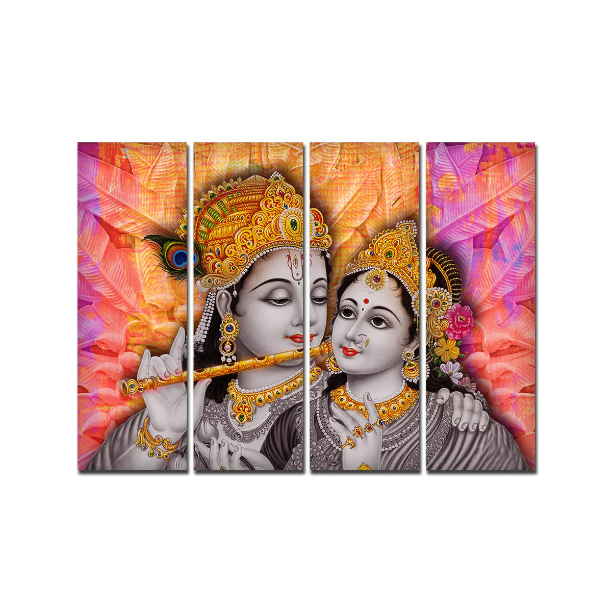 Premium 4 Pieces Wall Painting of Lord Radha Krishna - Image 4