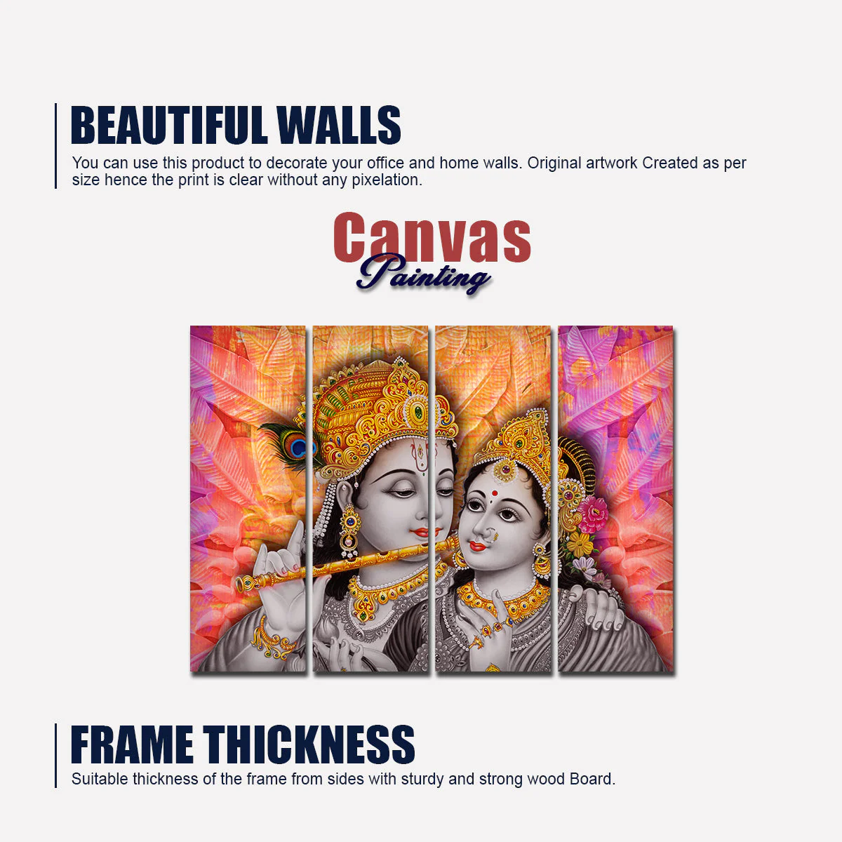 Premium 4 Pieces Wall Painting of Lord Radha Krishna - Image 5
