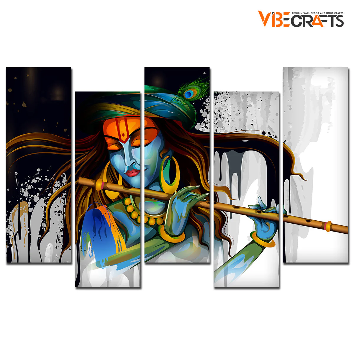 Premium 5 Pieces Wall Painting of Lord Krishna Playing Flute - Image 4