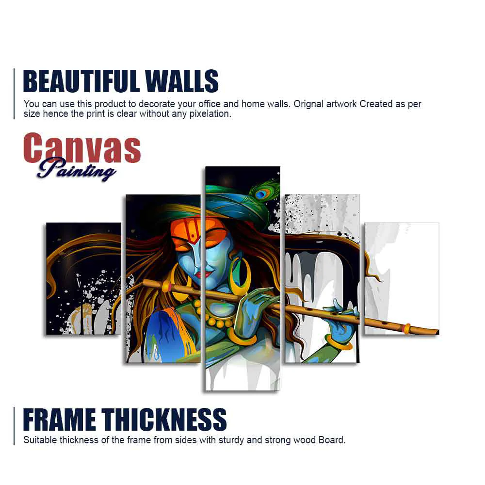 Premium 5 Pieces Wall Painting of Lord Krishna Playing Flute - Image 6
