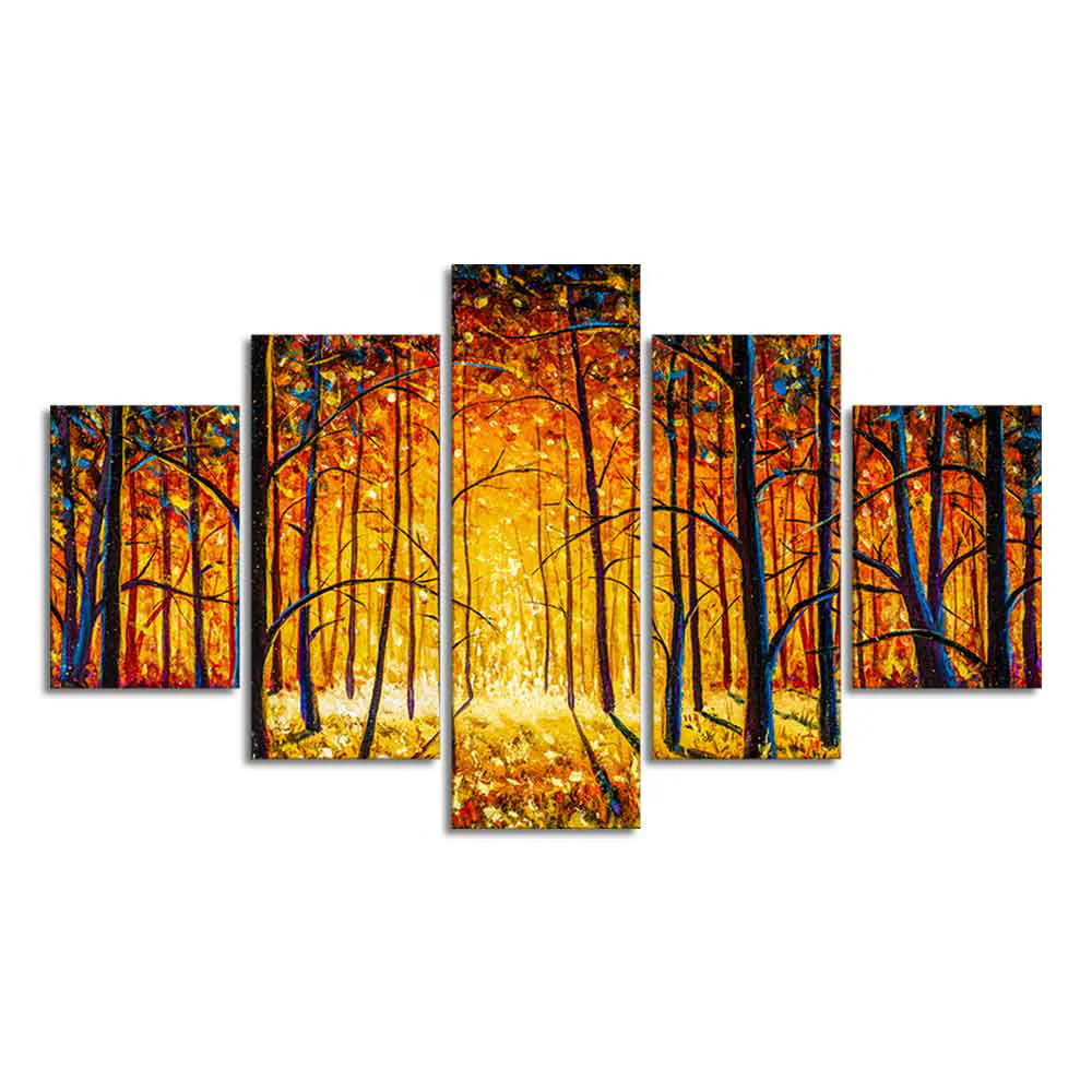 Premium 5 Pieces Wall Painting of Sunny Tree Forest - Image 4