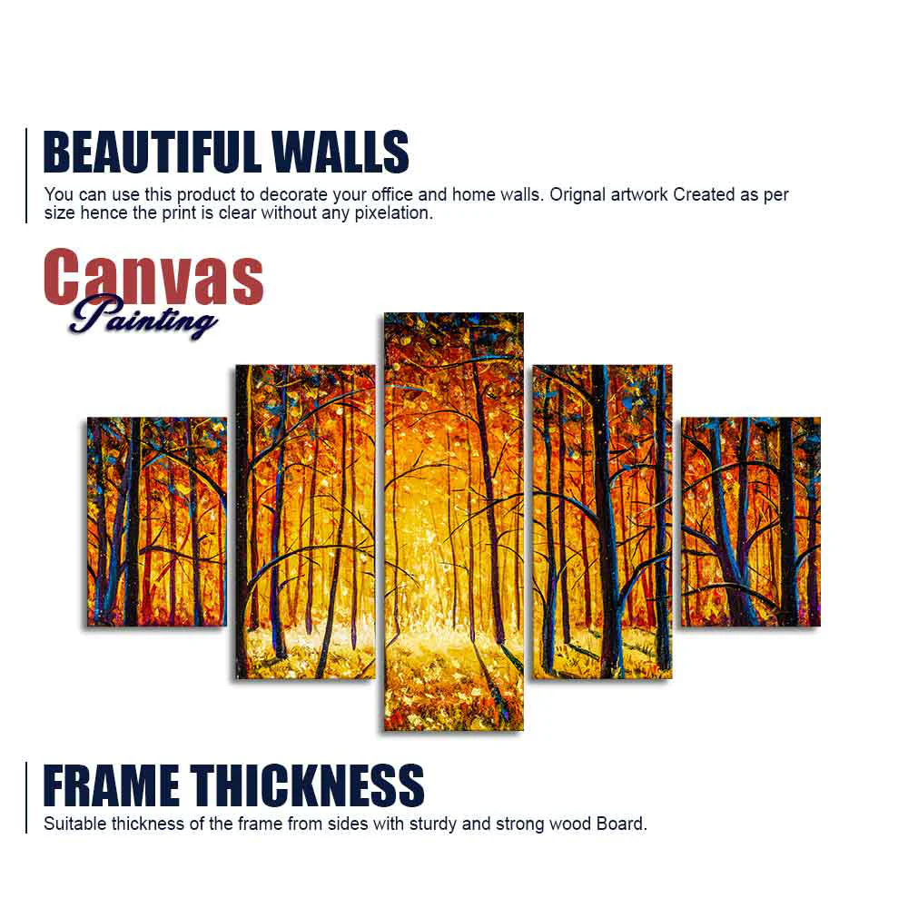 Premium 5 Pieces Wall Painting of Sunny Tree Forest - Image 6