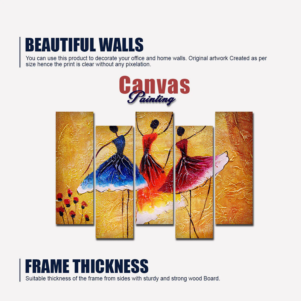 Premium 5 Pieces Wall Painting of Three Women doing Spanish Dance - Image 5