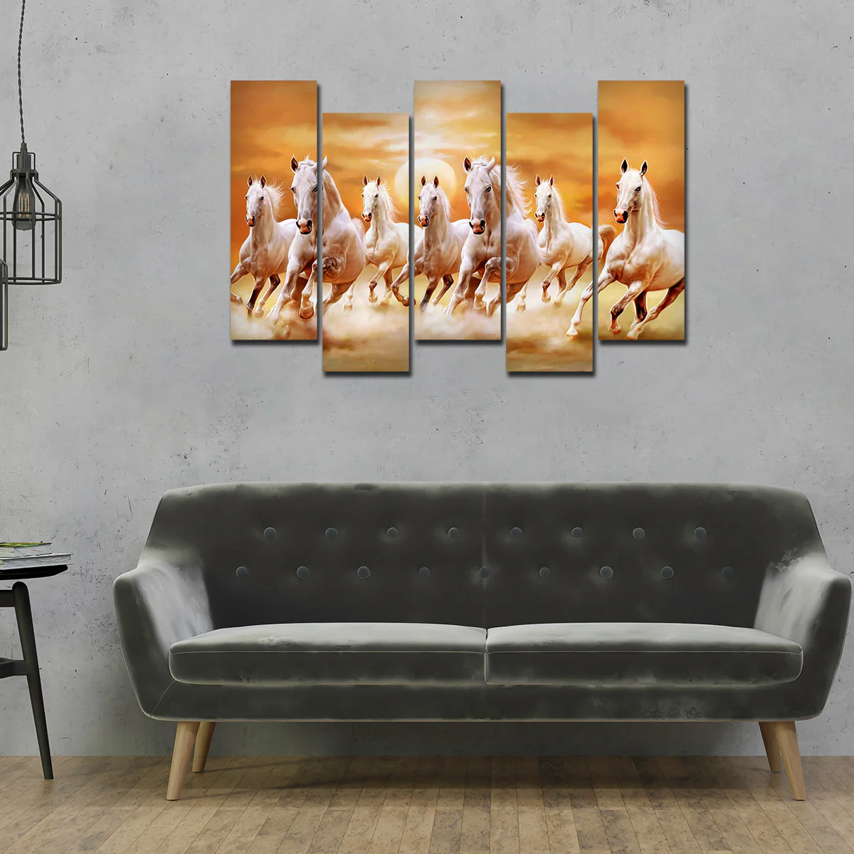 Seven Running Horses Wall Painting Canvas Painting Premium 5 Pieces - Image 3