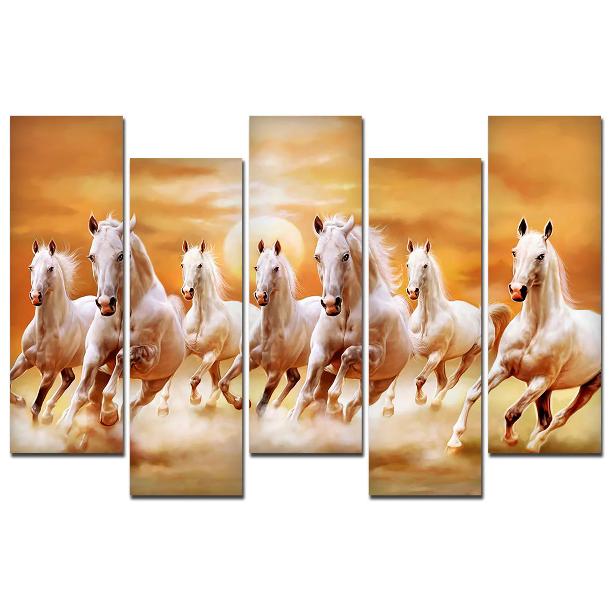 Seven Running Horses Wall Painting Canvas Painting Premium 5 Pieces - Image 4
