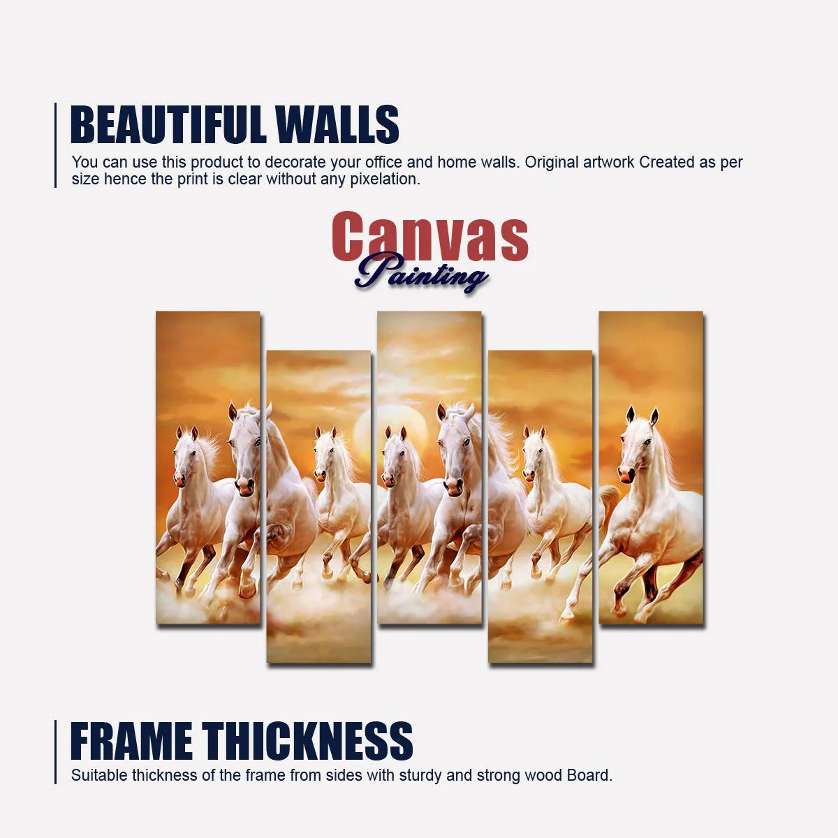 Seven Running Horses Wall Painting Canvas Painting Premium 5 Pieces - Image 5