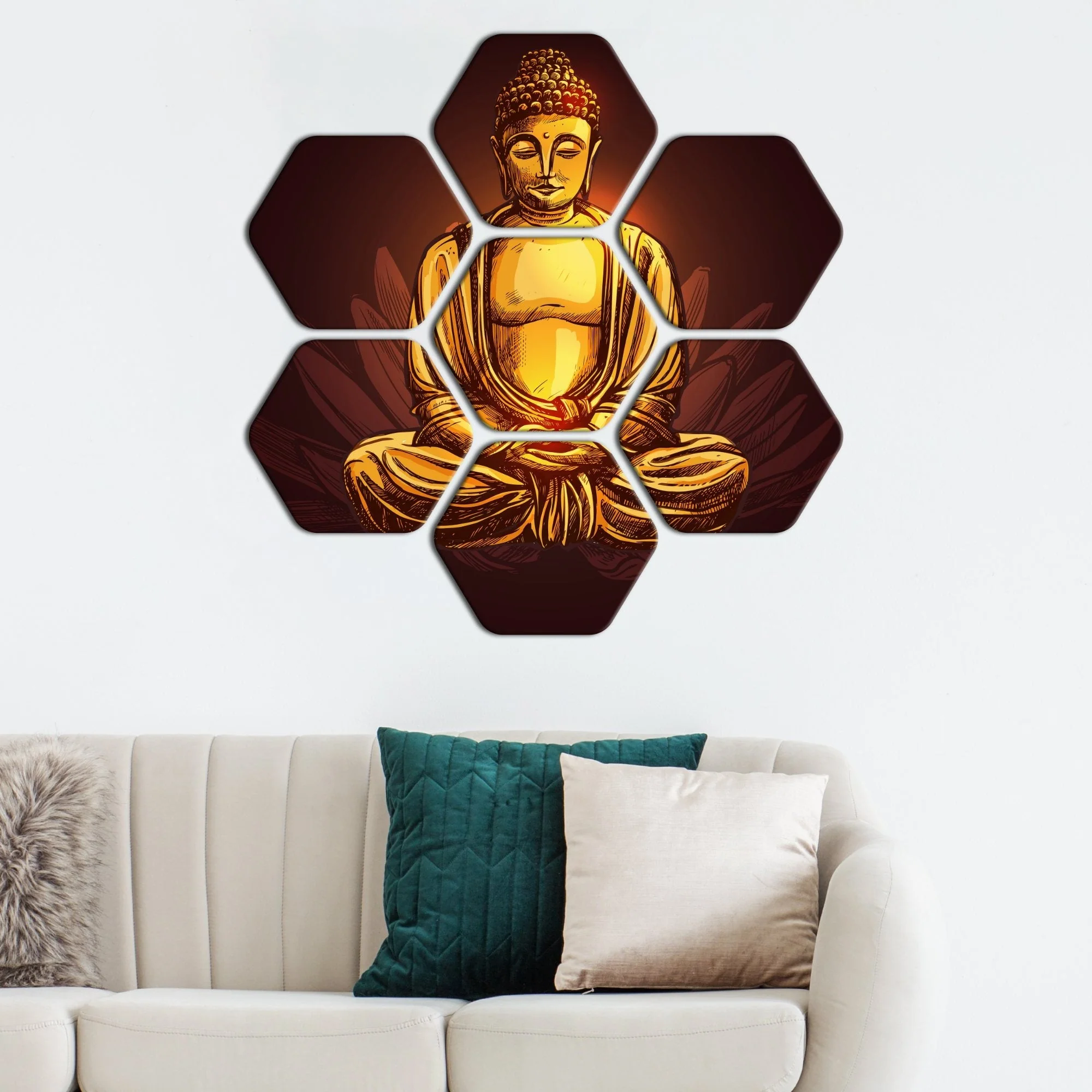 Lord Gautam Buddha Canvas Wall Painting Set of 7 Pieces - Image 2