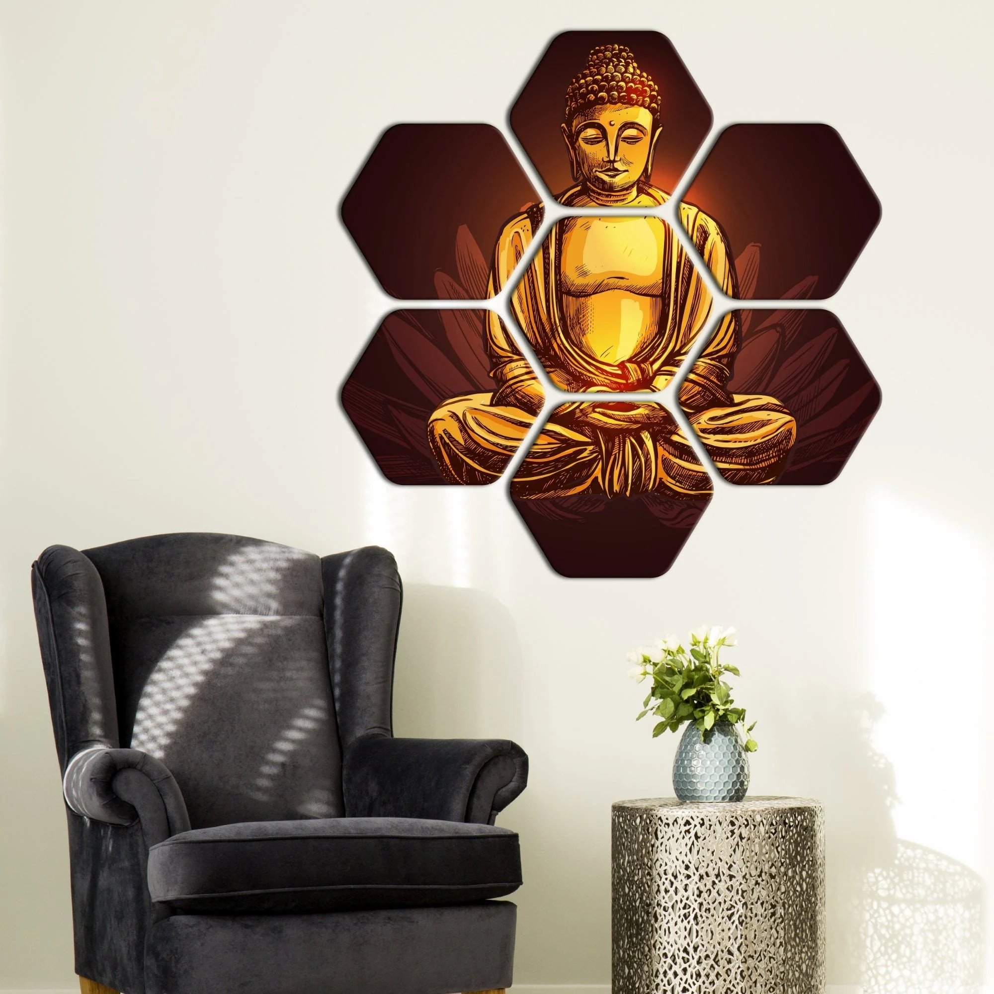 Lord Gautam Buddha Canvas Wall Painting Set of 7 Pieces - Image 3