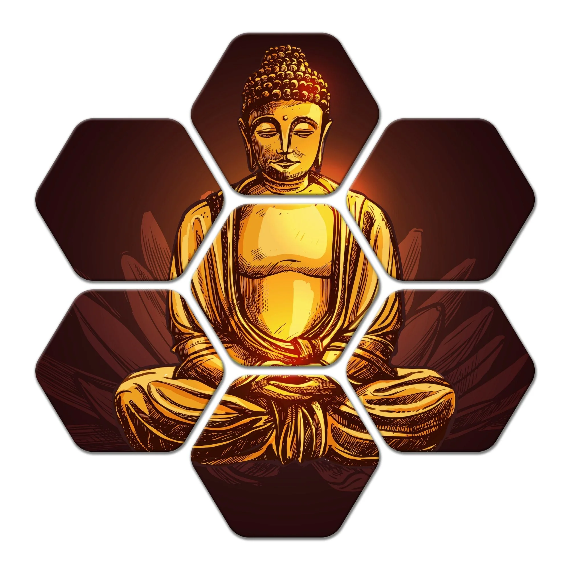 Lord Gautam Buddha Canvas Wall Painting Set of 7 Pieces - Image 4