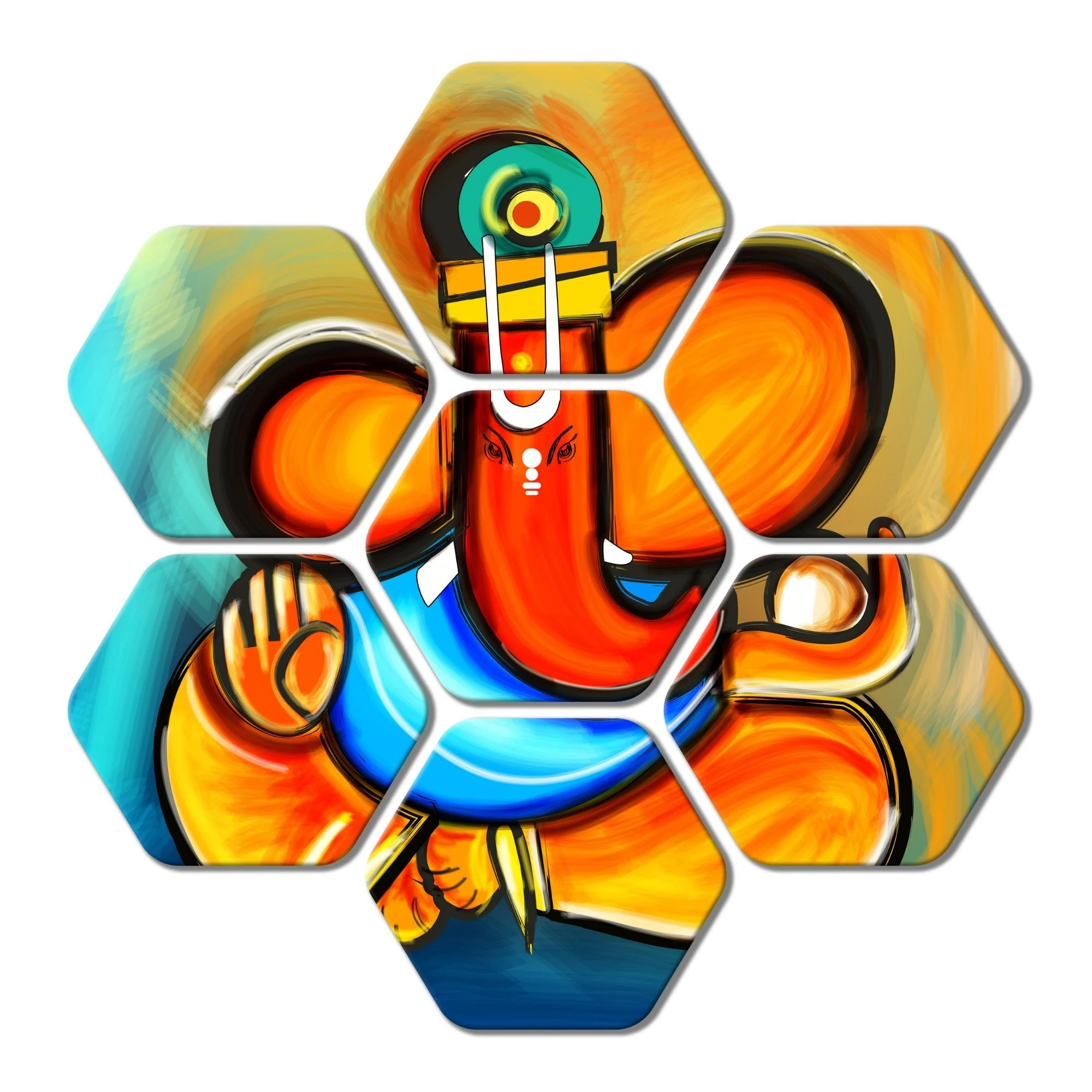 Premium Lord Ganesha 7 Pieces Hexagon Wall Painting - Image 4