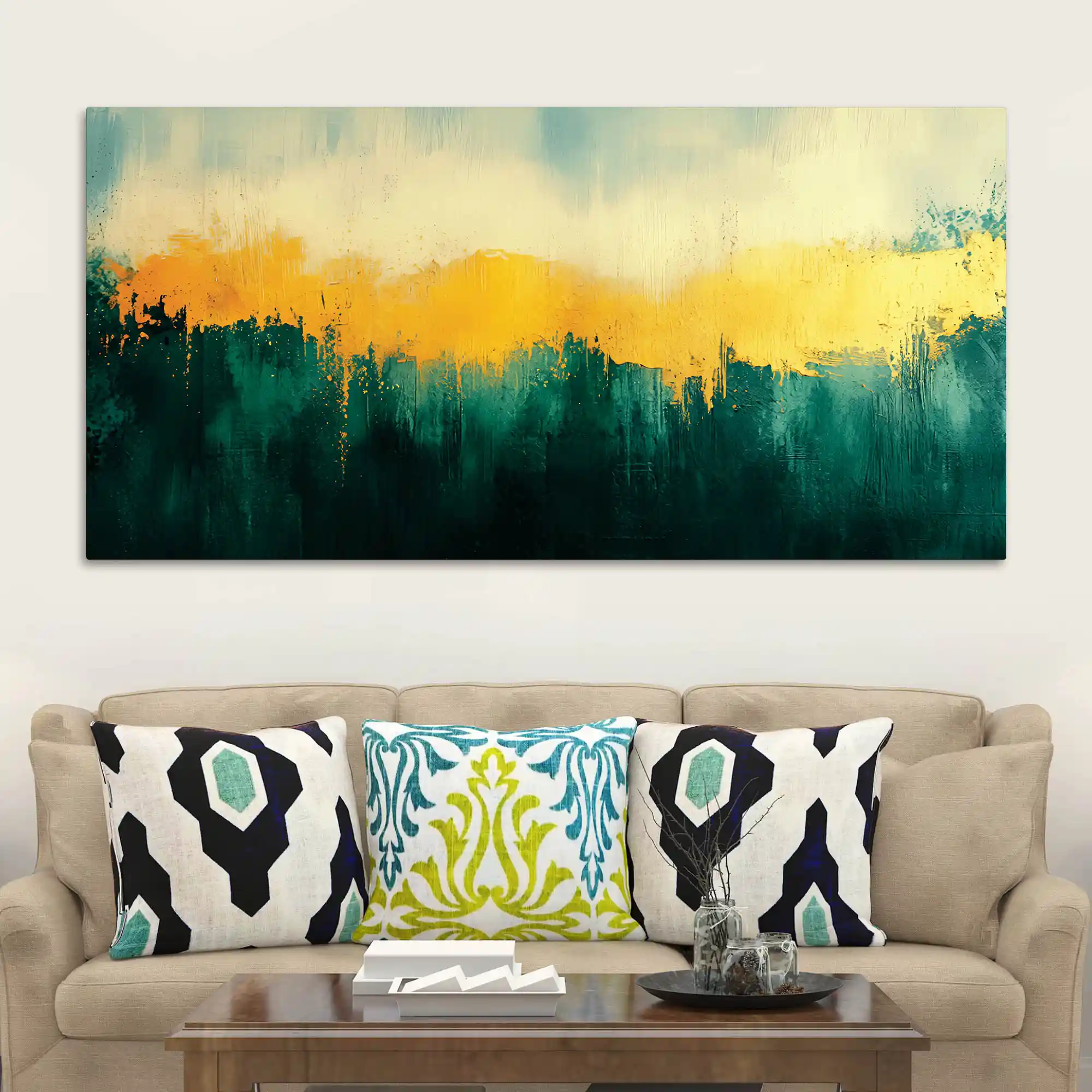 Premium Abstract Teal Green Golden Canvas Wall Painting for Home & Office - Image 3
