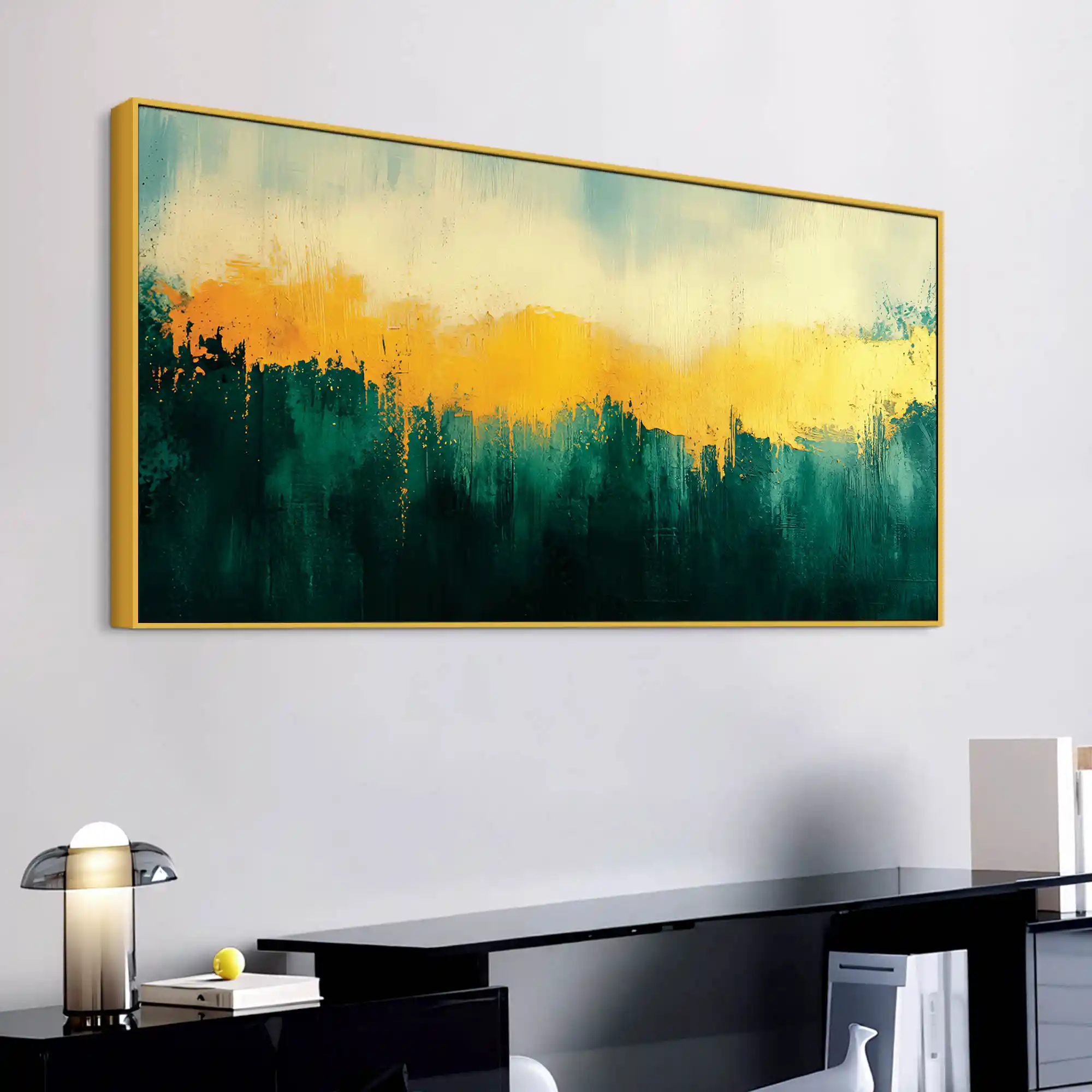 Premium Abstract Teal Green Golden Canvas Wall Painting for Home & Office - Image 5