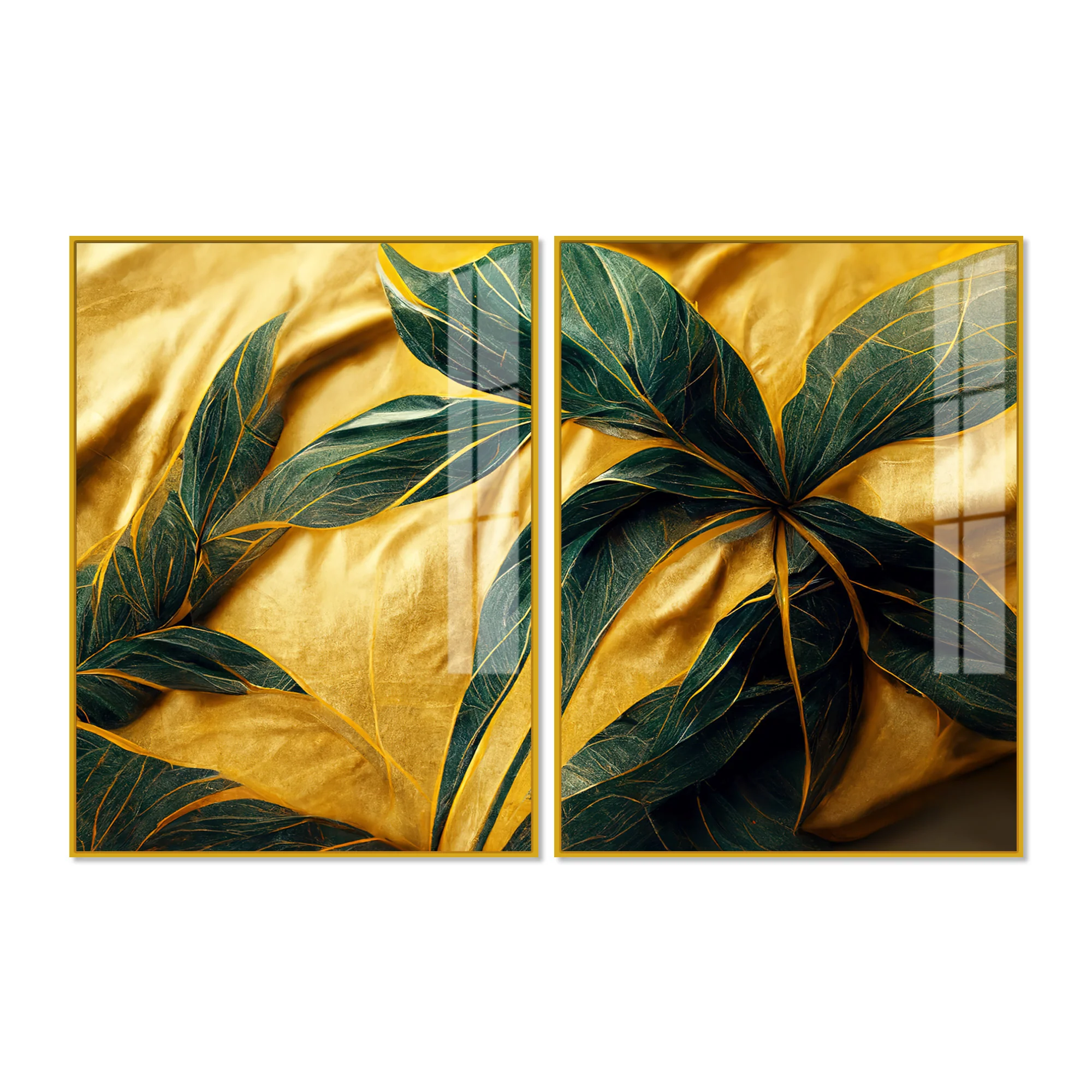 Premium Art of Leaves Acrylic Art Floating Wall Painting Set Of 2 - Image 4