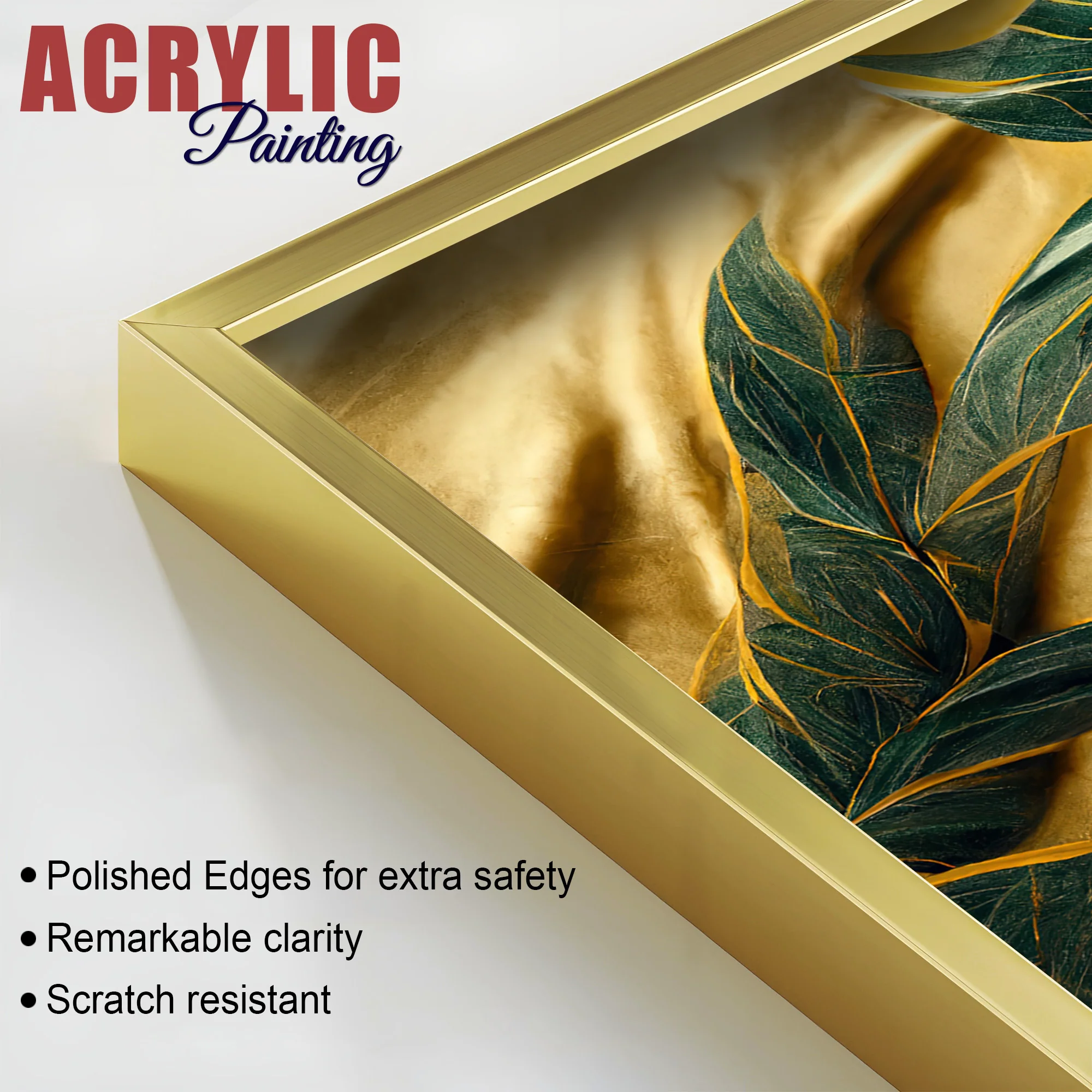 Premium Art of Leaves Acrylic Art Floating Wall Painting Set Of 2 - Image 6
