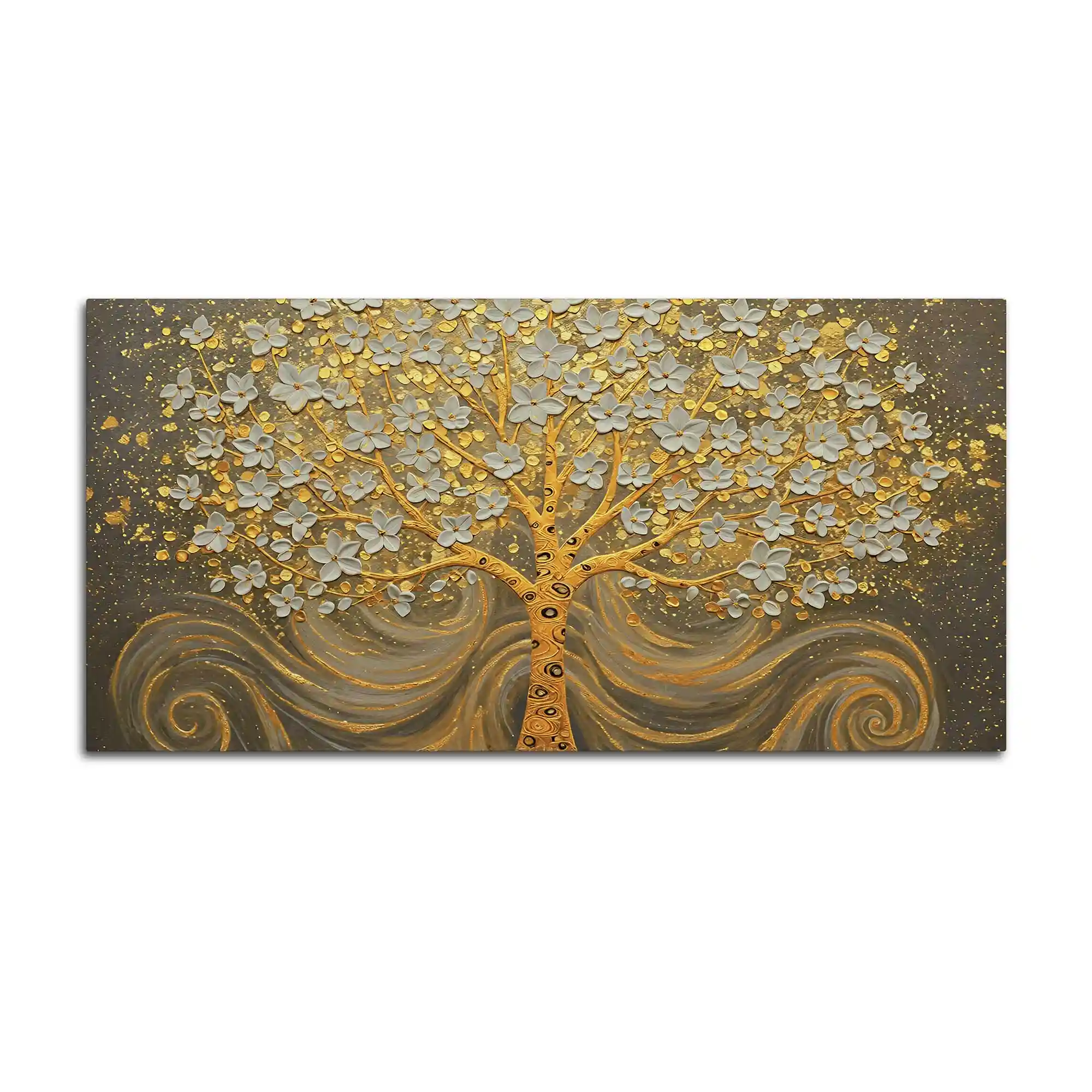 Premium Artistic Golden Blossom Tree Abstract Canvas Wall Painting - Image 4
