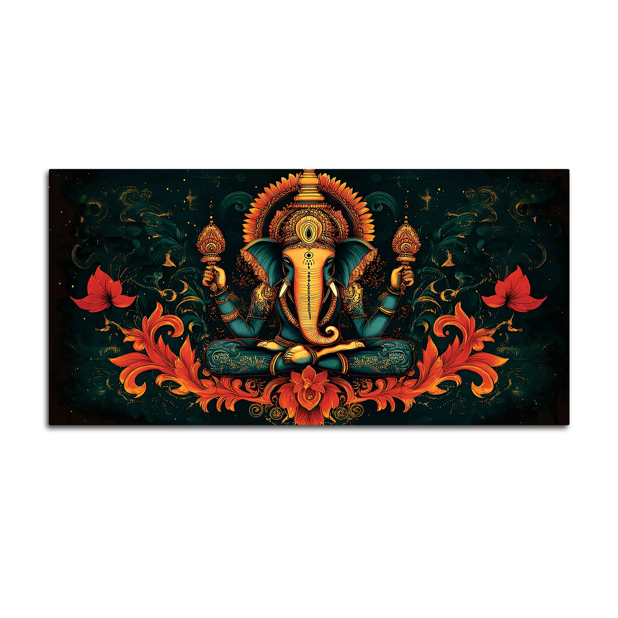 Premium Artistic Lord Ganesha Floral Exclusive Art Canvas Wall Painting for Home & Office Spaces – Modern Religious Wall Art - Image 4