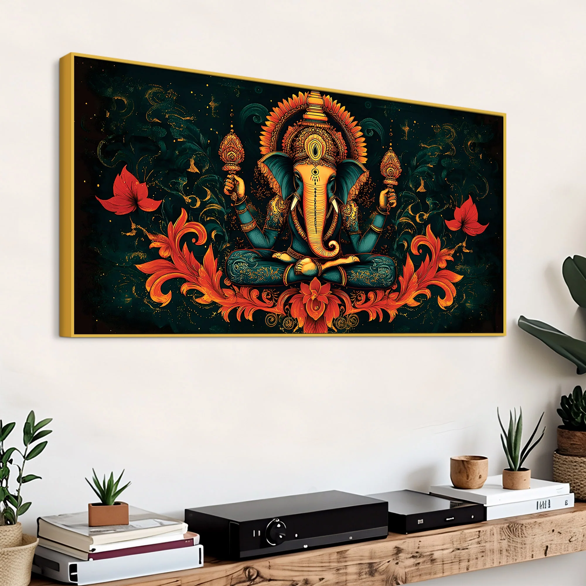 Premium Artistic Lord Ganesha Floral Exclusive Art Canvas Wall Painting for Home & Office Spaces – Modern Religious Wall Art - Image 5