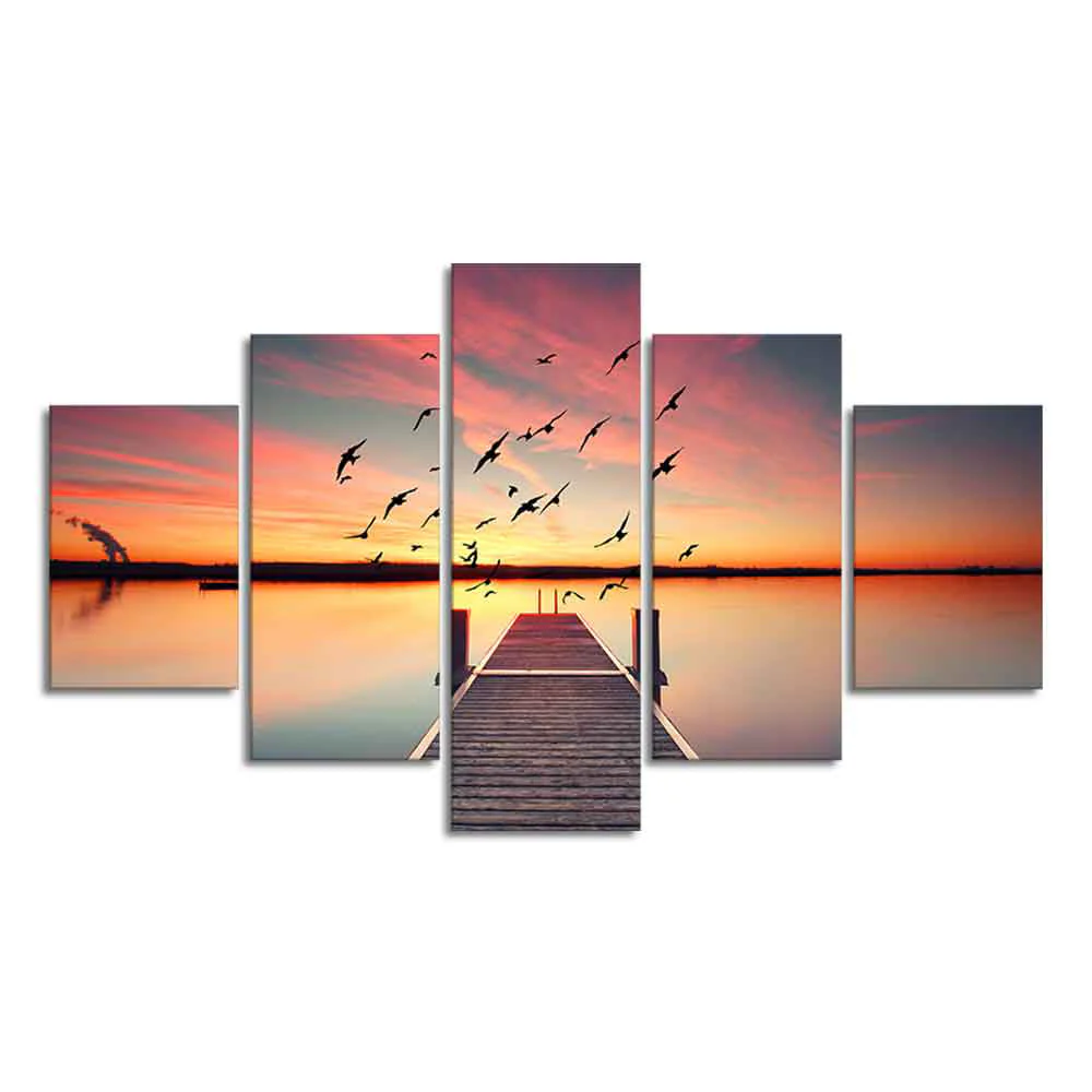 Premium Beautiful Sunset Horizon Canvas wall Painting of Five Pieces - Image 4