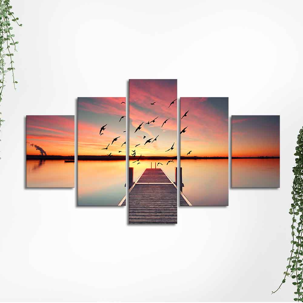 Premium Beautiful Sunset Horizon Canvas wall Painting of Five Pieces - Image 5