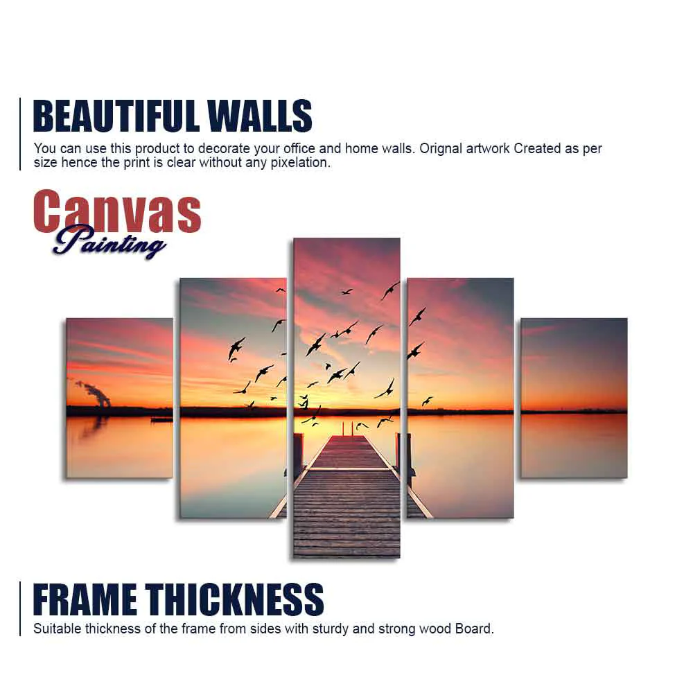 Premium Beautiful Sunset Horizon Canvas wall Painting of Five Pieces - Image 6