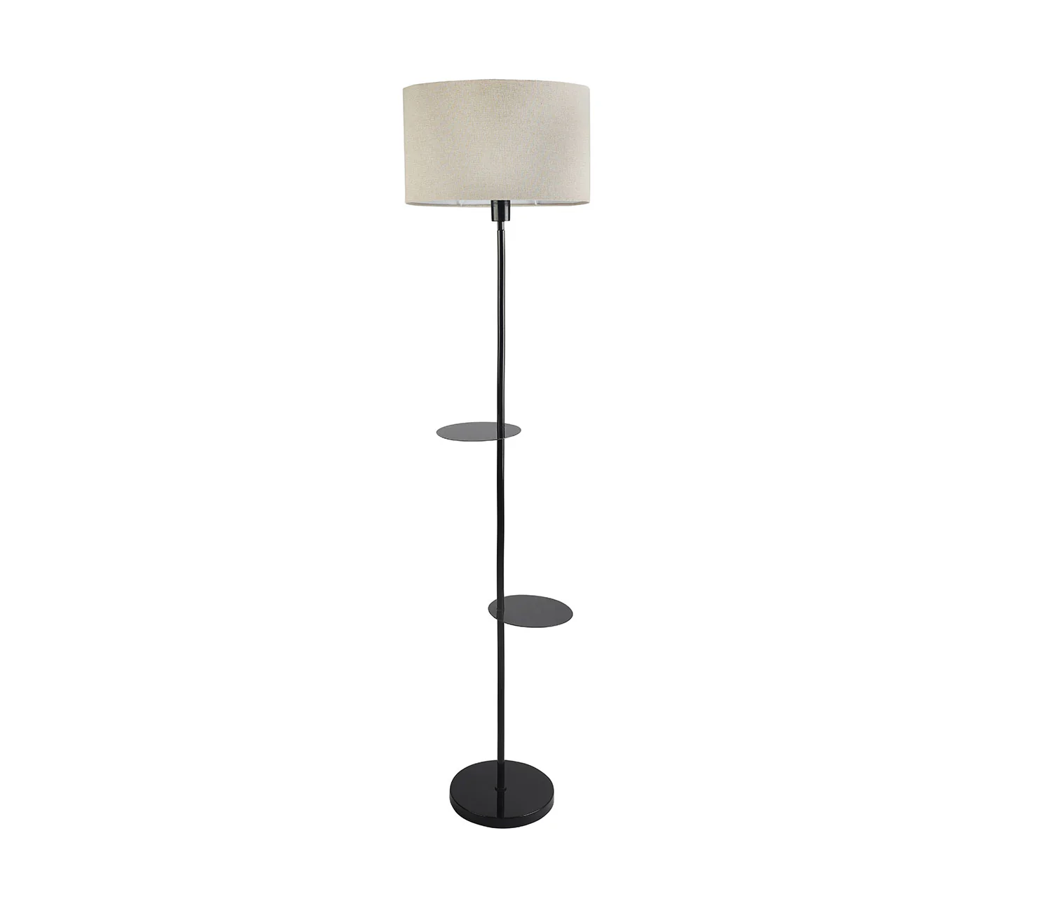 Premium Black Metal Finish Beige Color Floor Lamp with 2 Storage Shelf - Image 3