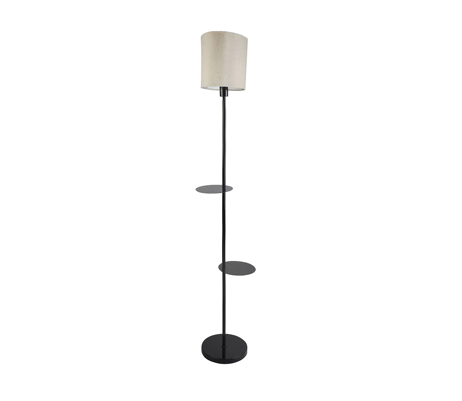 Premium Black Metal Finish Beige Color Floor Lamp with 2 Storage Shelf - Image 4