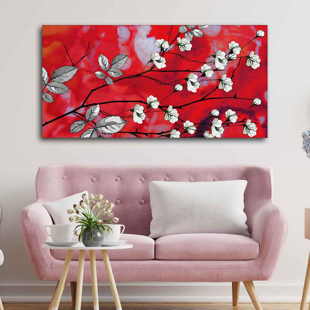 Premium Canvas Abstract Art Painting of White Flowers - Image 2