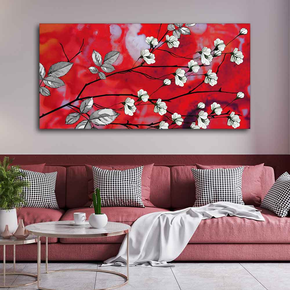 Premium Canvas Abstract Art Painting of White Flowers - Image 3