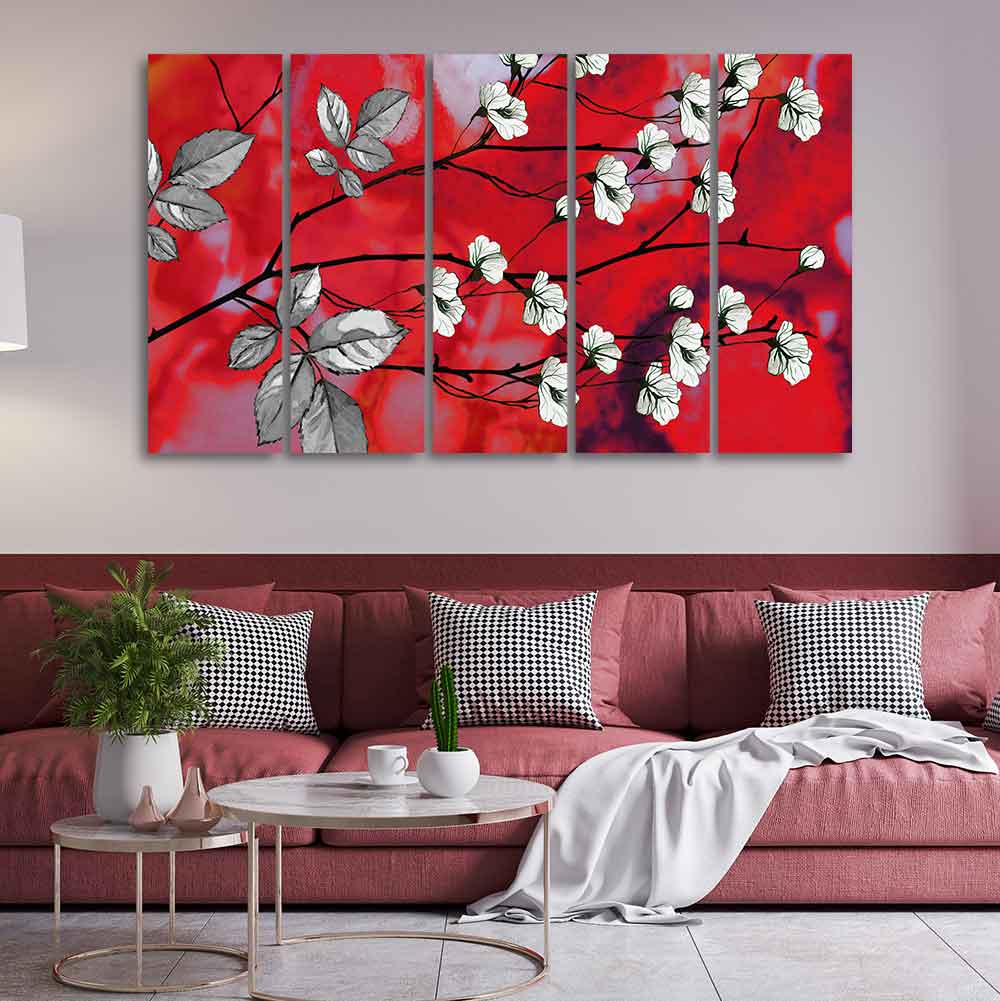 Premium Canvas Abstract Art Painting of White Flowers Set of Five - Image 3
