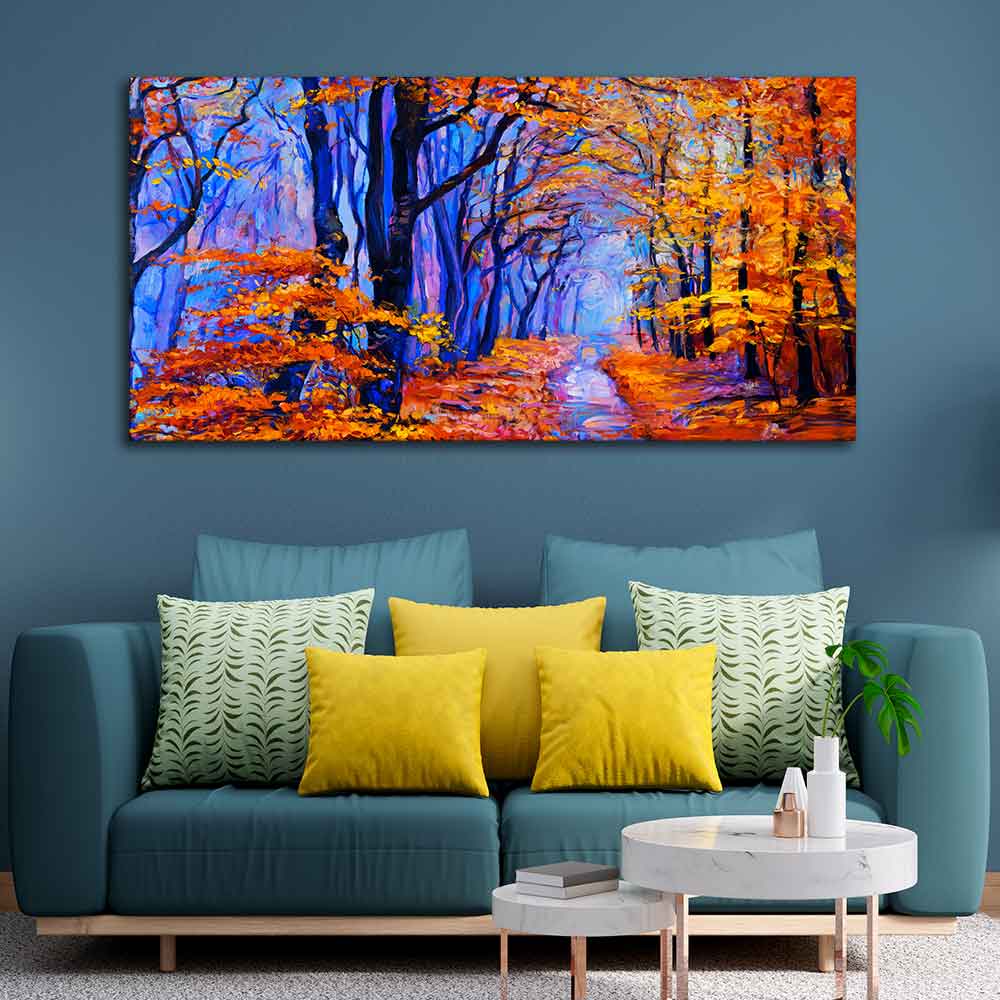 Premium Canvas Abstract Art Wall Painting of Forest in Autumn - Image 2