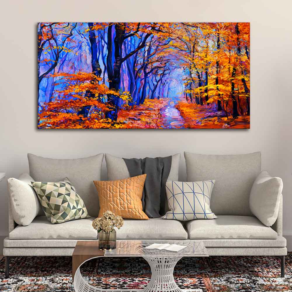 Premium Canvas Abstract Art Wall Painting of Forest in Autumn - Image 3