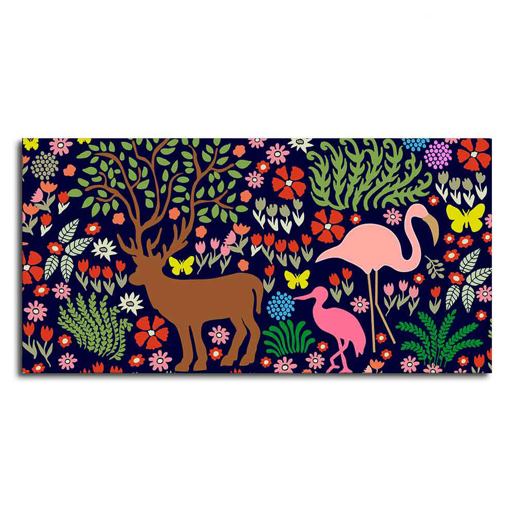 Premium Canvas Folk Art Painting of Animals in Dark Forest - Image 4