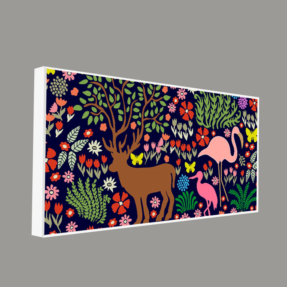 Premium Canvas Folk Art Painting of Animals in Dark Forest - Image 5