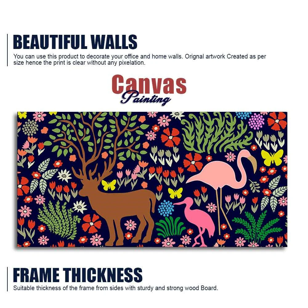 Premium Canvas Folk Art Painting of Animals in Dark Forest - Image 6