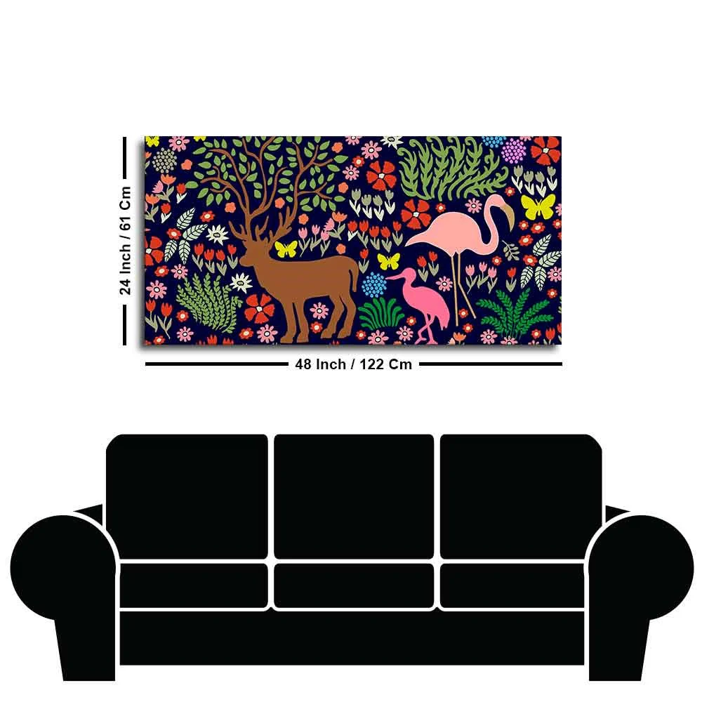 Premium Canvas Folk Art Painting of Animals in Dark Forest - Image 7