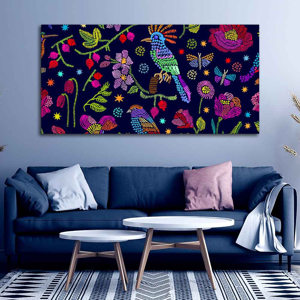 Premium Canvas Folk Art Painting of Birds, Flowers & Butterfly - Image 2