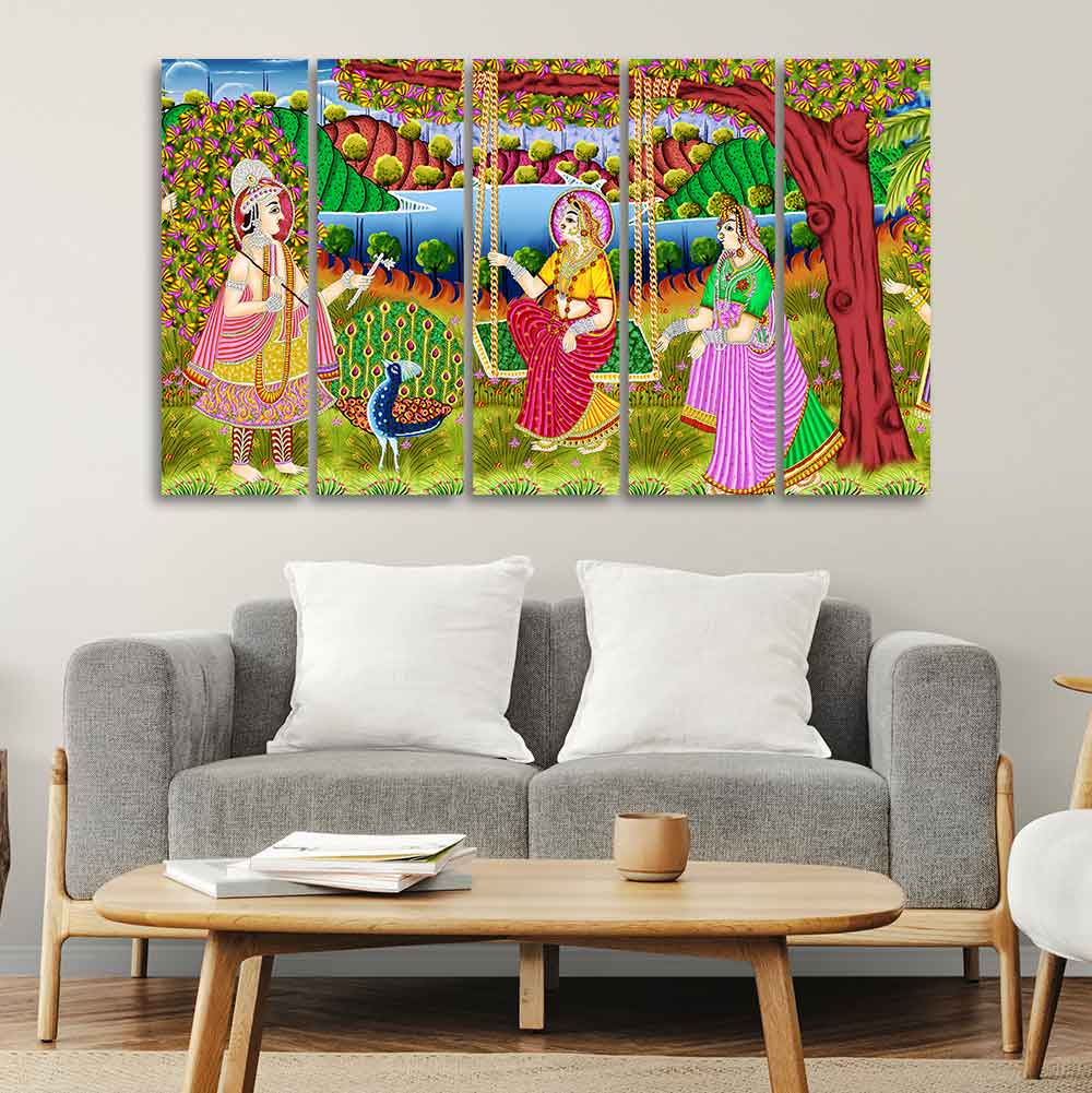 Premium Canvas Painting of Indian Holy Place Mathura Vrindavan of Five Pieces - Image 2