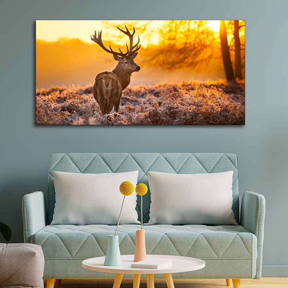 Premium Canvas Painting of Red Deer in Forest at Sunrise - Image 3