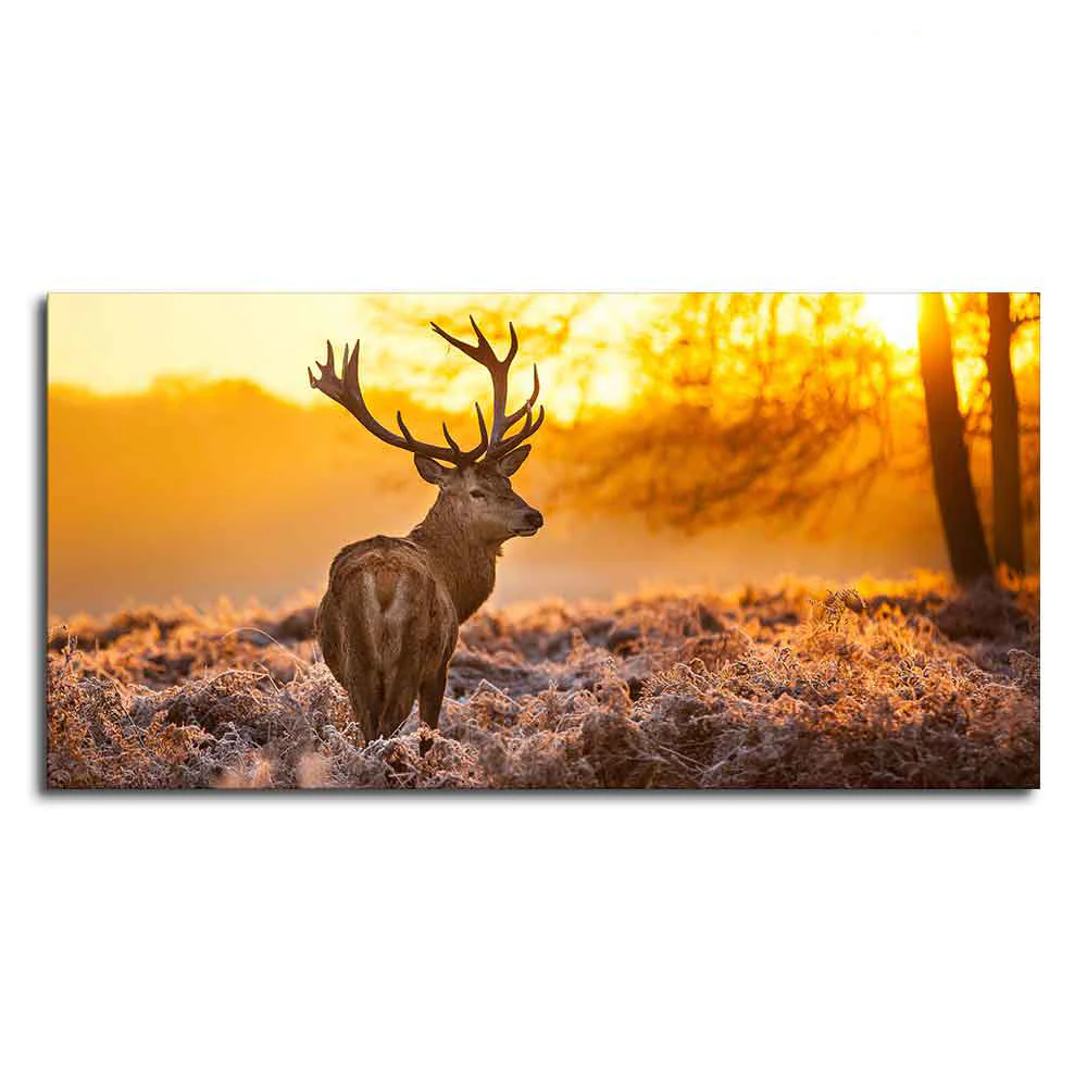 Premium Canvas Painting of Red Deer in Forest at Sunrise - Image 4
